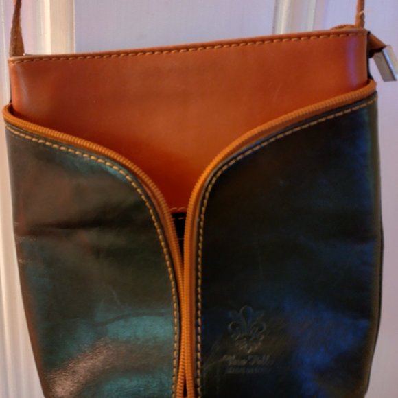 Vera Pelle Crossbody Bag Made in Italy Leather Zipper Front Nice - Picture 3 of 12